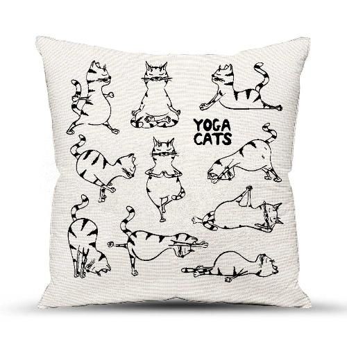 Подушка декоративная с фотопечатью см, ткань смесовая, Yoga cats  (ТТ)