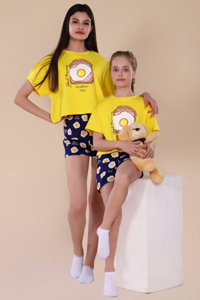 Пижама для девочки Яичница арт. ПД-019-036 - желтый  (Н)