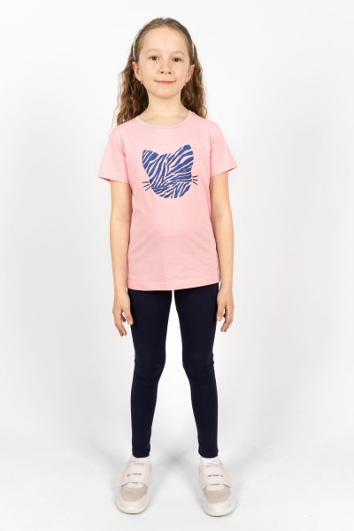 Комплект для девочки 41110 (футболка +лосины) - с.розовый-т.синий  (Н)