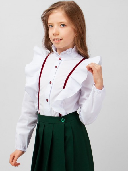 Блузка для девочки SP0622 - бело-бордовый  (Н)