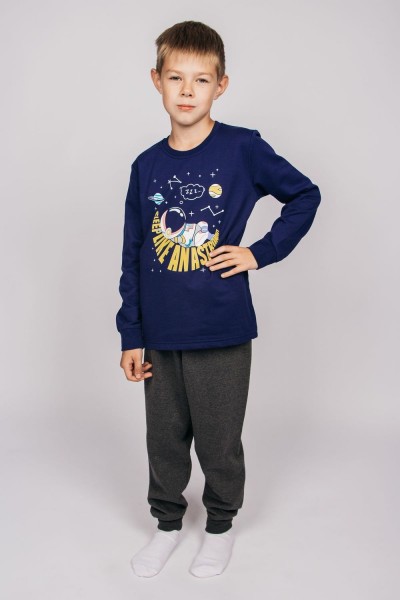 Пижама для мальчика 92206 - темно-синий-т.серый меланж  (Н)