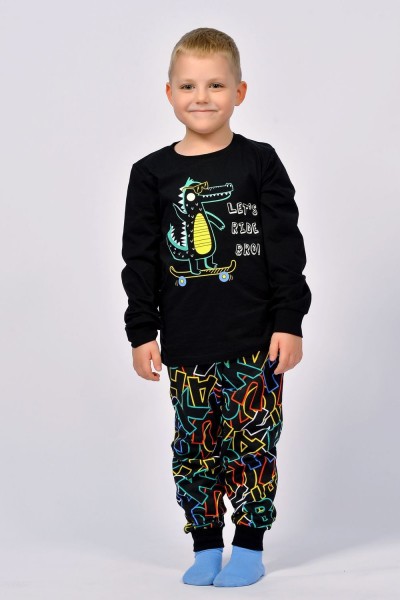 Пижама для мальчика 92209 - черный-цветные буквы  (Н)