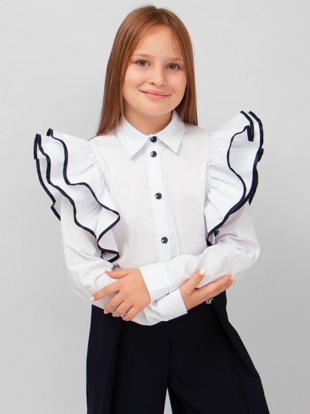 Блузка для девочки SP021 - бело-синий  (Н)